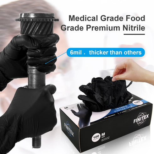 FINITEX Black Nitrile Disposable Medical Exam Gloves, 100/1000 PCS Powder-Free Latex-Free Food Gloves