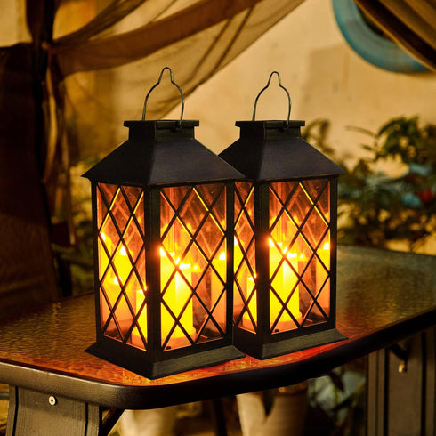 Solar Lantern Outdoor, Garden Hanging Lantern, PVC Waterproof 3 LED Flickering Flameless Candle Decorative Lights
