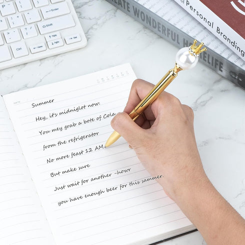SHIDOW Gold Pen, Pearl Decorated Metal Ballpoint Pen, 4PC, for Office, Home, Party, Christmas