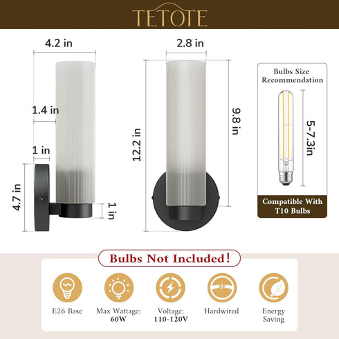 TETOTE Black Wall Sconce Modern Bathroom Wall Light Fixtures Farmhouse Wall Lights with Frosted Glass Shade for Mirror