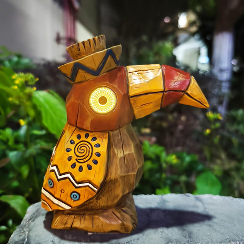 Solar Tiki Statue-Woodpecker Bird, Hawaiian Garden Outdoor Light Sculptures & Statues for Patio Pool Yard