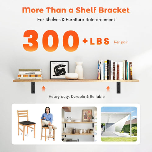 WINKER 4 6 InchX6 Inch Corner Brace Pcs Shelf Bracket Heavy Duty Black Steel L Corner Brace, Decorative Joint Angle