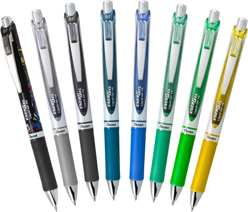 EnerGel RTX Retractable Liquid Gel Pen, Scholar Expressions Pack, 0.7mm, Metal Tip, Medium Line,Assorted Ink, Pack of 8 Pens (BL77XLEFBP8M) by Pentel