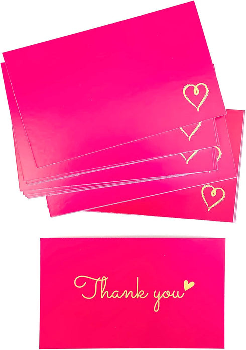 RXBC2011 100 3.5 2 Inch Little Thank You Cards Gold Heart Design Bulk Thank you Notes for All Occasions x hotpink