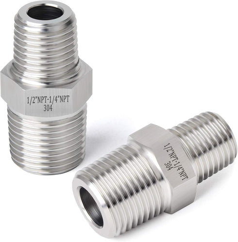 TAISHER 5PCS 304 Stainless Steel Hex Nipple, Reducer Pipe Fitting 1/2-Inch Male x 1/4-Inch Male