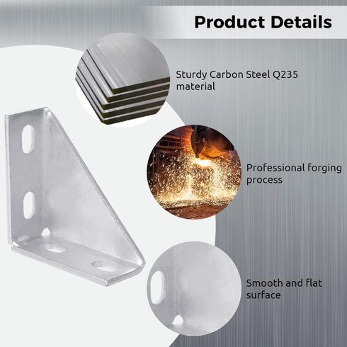 8Pcs 90 Degree Gusseted Fittings, Carbon Steel Q235 4 Hole Right Angle Connector Brackets for 1-5/8" Channel