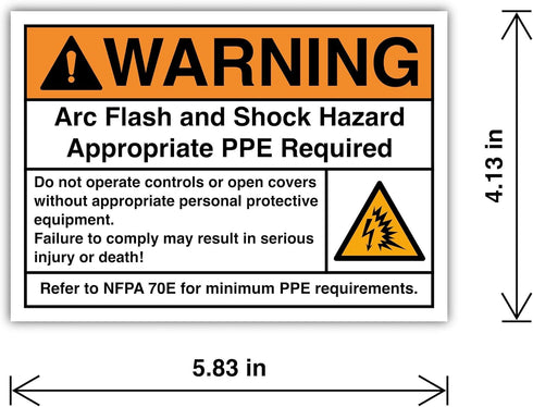 KACHANNIE 5-Pack 4.13" 5.83" 70E Warning Arc Flash & Shock Hazard Signs x PPE Required Safety Labels NFPA Compliant