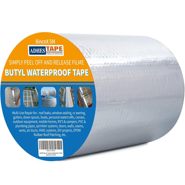 ADHES Upgrade Butyl Tape, Waterproof 1.2mm Thick, 6 inch x 16 feet Aluminum Foil Sealant Tape for RV Repair, Silver