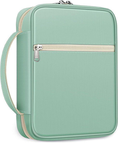FINPAC Bible Cover, Carrying Book Case with Handle and Zippered Pocket, Gift for Mother Lady Women Men, Light Green