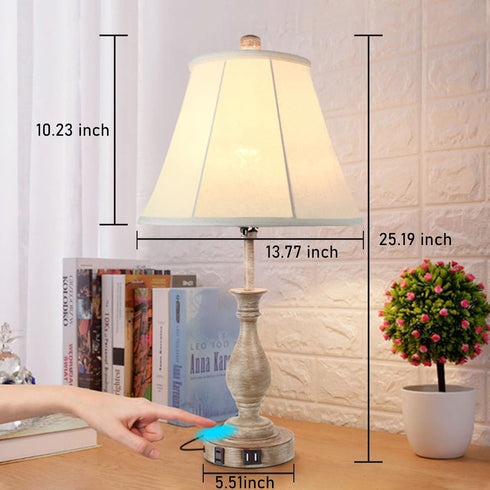 3-Way Dimmable 2 (Pack 1-Beige LALISU Farmhouse Table Lamp Touch Control Table Lamp, Modern Nightstand Lamp with USB