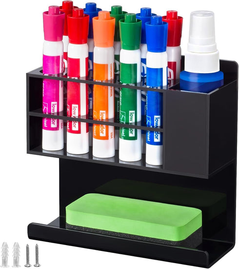 Black Magnetic Dry Erase Marker Holder for Whiteboard, Acrylic Magnet Pen Holder