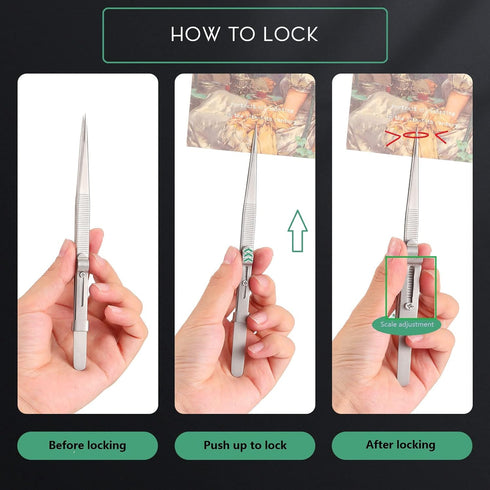 4 Pieces Precision Soldering Tweezer ESD Tool Set, Include Fine Point Tip and Locking Curved Tip