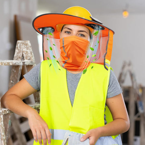 Croknit 1 Set Summer Sun Hard Hat Shade Full Brim Hard Hat Sun Visor with Solar Fan and Neck Sunshade Cover High