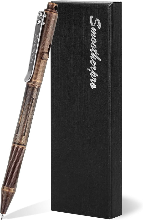 SMOOTHERPRO Solid Brass Bolt Action Pen – Compatible with Pilot G2 Refill, Heavy Weight for Tremor Parkinson Arthritic