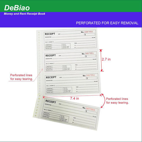 DeBiao 2-Part 7-5/8" 11" 200 Sets 4 (2 Packs) Money and Rent Receipt Book Carbonless x Spiral Bound per Book Receipts