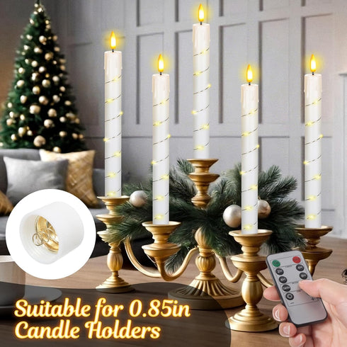 10 10 Inch Rossesay Pcs LED Flameless Taper Candles with String Light and Remote Ivory Battery Powered Flameless