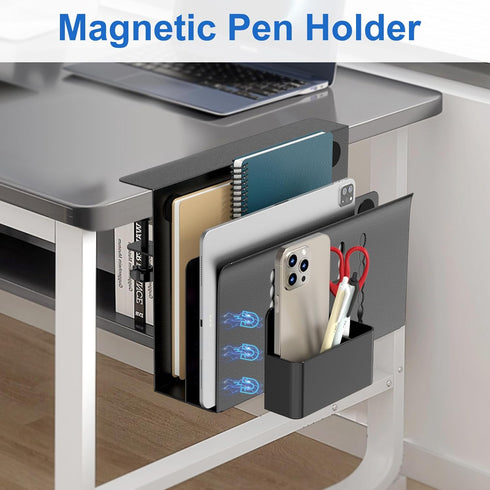 HAMOPY 2 Tier Desk Side Storage, Steel Hanging Organizer with Magnetic Pen Holder, No Drilling, Black