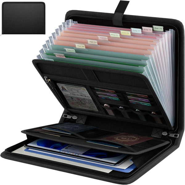 Huolewa Fireproof Accordion File Organizer, Portable Expanding Folder with Waterproof Zipper
