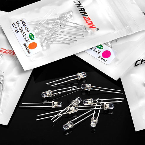 Chanzon 100pcs 3mm LED Diode Lights Assortment (10 Colors x 10pcs, Clear Transparent Lens) Emitting Lighting Bulb Kit