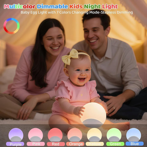 Dimming Lamp,7 Dimmable Light,30 IYT Night Light for Baby,Kids Egg Light Stepless Touch Night Colors Eye Friendly