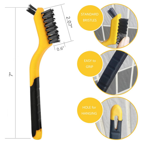 Set 3Pcs, Wire Brush Nylon/Brass/Stainless Steel Bristles with Curved Handle Grip for Cleaning with Curved Handle Grip