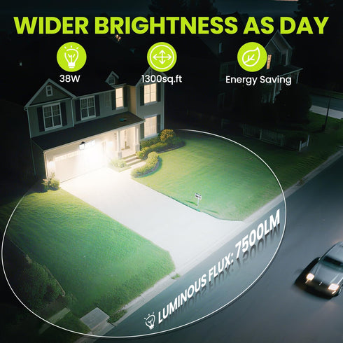 7500LM 3 IP66 38W LED Security Light Motion Sensor Outdoor Lights, Adjustable Head Hardwired LED Flood Lights Outdoor