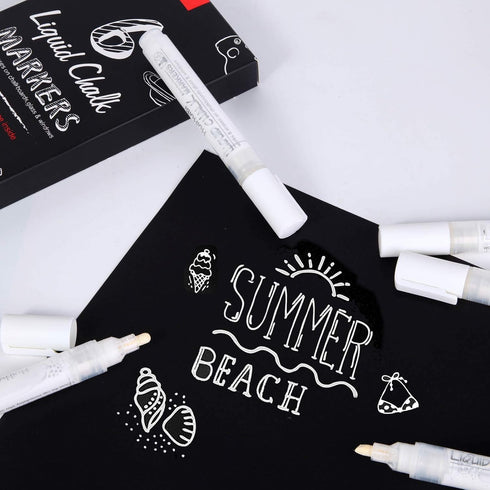 Liquid Chalk Markers for Chalkboards, 6 White Dry Erase Marker Pens for Signs, Windows, and Glass
