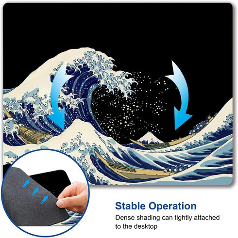 Mouse Pad - Japanese Sea Wave Design, Washable Square Cloth Mousepad for Gaming Office Laptop, Non-Slip