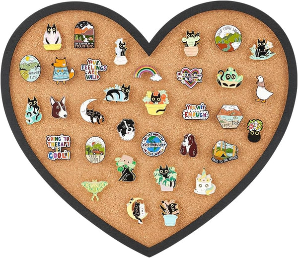 BENECREAT Heart Cork Board, 12.9x11.8inch, 0.8inch Thick Wall Mounted Bulletin Display Board for Brooch Pin Storage,