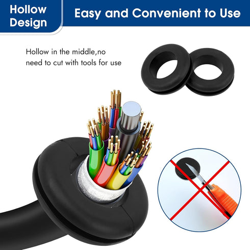 200pcs Grommet Grommet, 8 Grommets (1/2", 1/4", 3/8", 5/8", 7/8", 5/16", 7/16", 1") Rubber Kit, Hollow Firewall Sizes