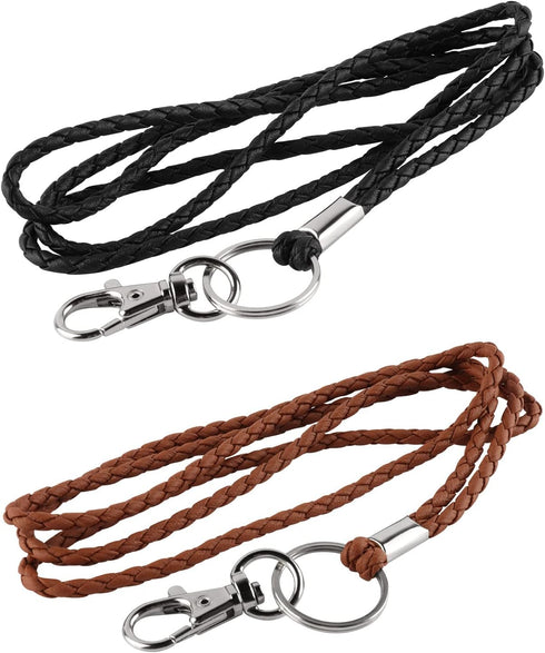 Leather Lanyard, 2PCS Handmade 23inch Strong Office Necklace Lanyard with Clip and Keychain for ID Badge Holder,