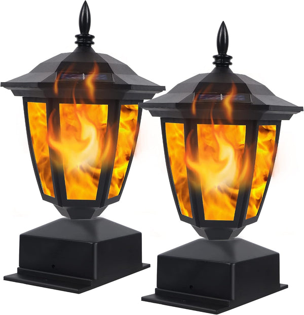 Dynaming Solar Flame Post Lights Outdoor, Solar Powered Lamps Fence Post Cap