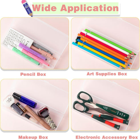 Fainne 24 Pcs Plastic Pencil Case Bulk, Frosted Pencil Box with Hinged Lid Snap Closure for School Office Supply