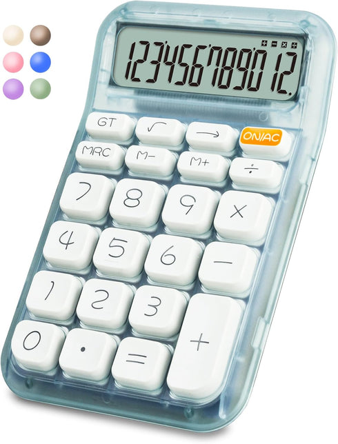 Mechanical Switch Calculator, 12 Digits, Large LCD Display, Green Gradient Desktop Big Buttons for Office School
