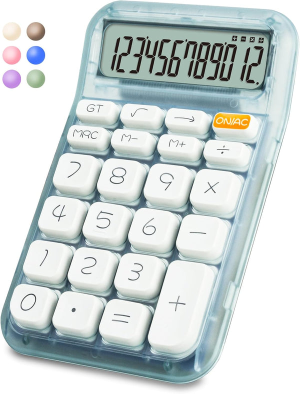 Mechanical Switch Calculator, 12 Digits, Large LCD Display, Green Gradient Desktop Big Buttons for Office School