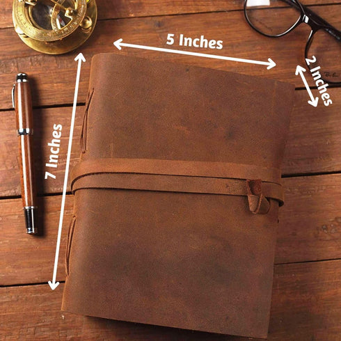 Buff Leather Deckle Edge Paper Journal, 200 Pages, Unlined, Dark Brown, 7"x5", Antique Scrapbook, Grimoire, Fantasy