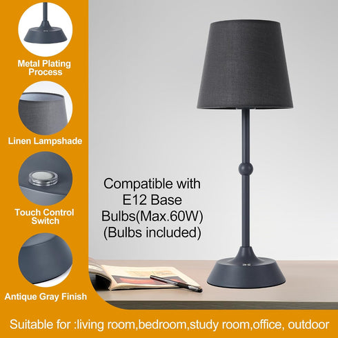 Dimmable 6000mA LED Cordless Grey Table Lamp Portable Desk Lamp Battery Powered Touch Control Table Lamp Dining