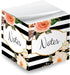 Black and White Floral Sticky Note Cube - 2.75" Memo Block Printed on 4 Sides, Modern Floral Stripe Design, Made in the