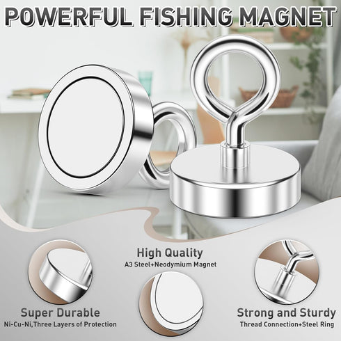 150 LBS 1.42inches(36mm) FINDMAG Neodymium Magnets, Strong Magnet with Eyebolt, Fishing Magnet for Hoisting, Lifting
