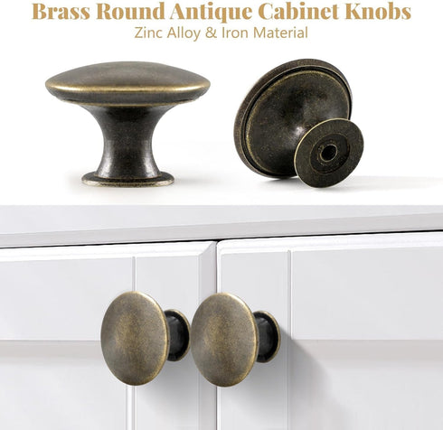 4X Antique Bronze Oil Rubbed Cabinet Knobs, Vintage Round Dresser Door Pull Handles, 30mm/1.18in