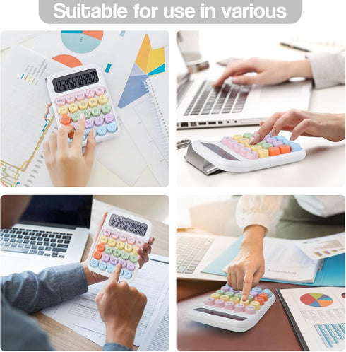 Mechanical Pushbutton Calculator, 12 Digit Large LCD Display, Big Buttons, Colorful Candy Calculator for Office and Home