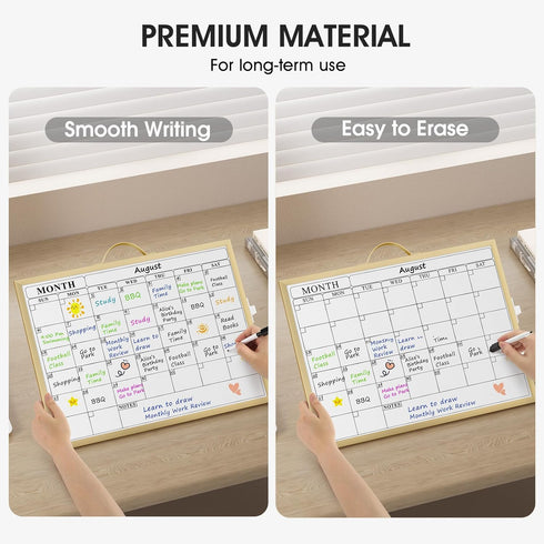 MaxGear Monthly Calendar Dry Erase Board, 16"x12" Hanging Whiteboard with Handle, Golden Aluminum Frame for Office