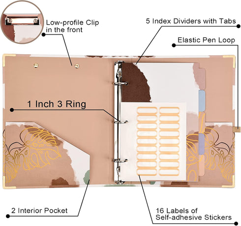 Mini 3 Ring Binder 1 Inch for 5.5" x 8.5" Paper, EYROZILL Cute Mini Binder with 5-Tab Dividers for School