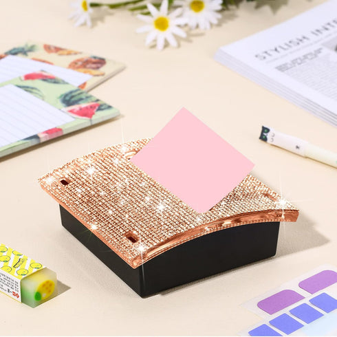 Rhinestone Self Stick Note Pad Holders, 4 x 4 Inches, Memo Note Holder Dispenser, Sticky Notes for Office Home