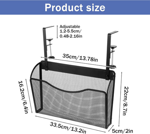 kenaeooe Under Desk Drawer Clamp On Mesh Metal Desk Side Storage Hanging Organizer with Adjustable F-Clamp for Office