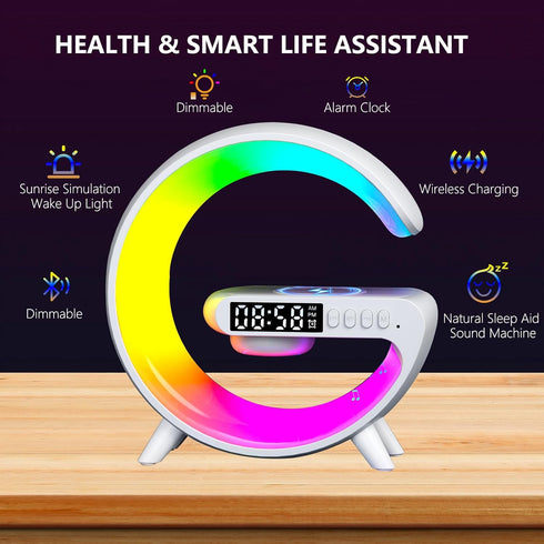 FuyoSegen 4-in-1 Wireless Speaker Charger Light,LED Bedside Lamp Alarm Clock,Mood Night Light,Speaker & Wireless