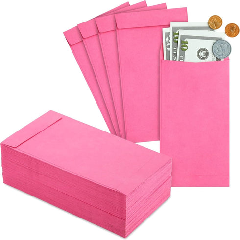 Okuna Outpost 100 Pack Money Envelopes for Cash, Payroll, 100GSM, Pink (4 x 7 In)