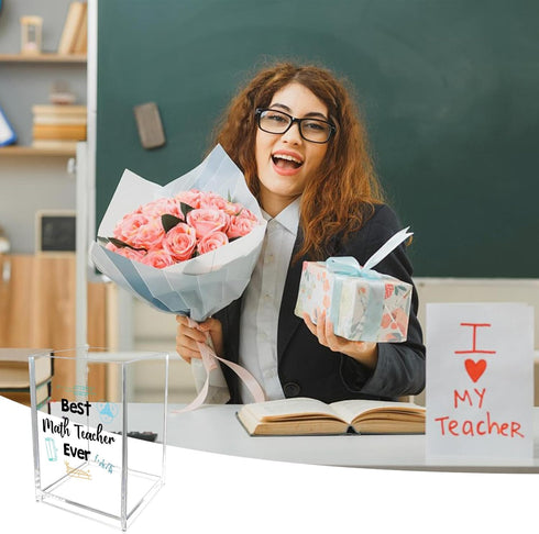 HUHALLI Math Teacher Appreciation Gifts Thank You Acrylic Pencil Bookmark Holder Pen Cup Math Teacher Gifts Mothers Day