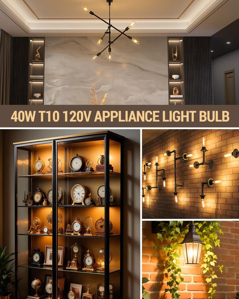 120V 40 Bulbs Dimmable,T10 (E26) 2500K,40W Bulbs Sconces,4 Pack Watt Light Clear Tubular,Medium Base,Warm White