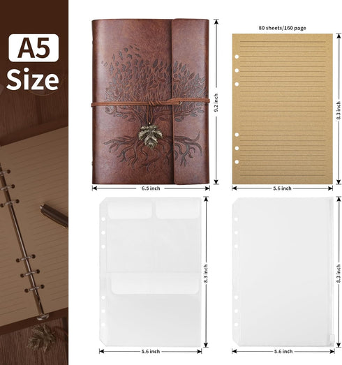 Billtigif PU Leather Journal Notebook, Refillable Travel Vintage Writing Journals Diary, Gifts for Women, Men, Teen Girls and Boys, 100GSM Lined Paper,160 Pages(Brown, A5 9.2" x 6.5") by Billtigif